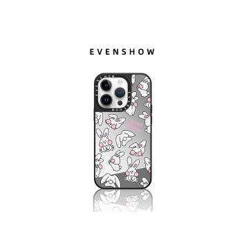 EVENSHOW 原創biubiu兔子貼紙手機殼鏡面適用於iPhone14ProMax蘋果13Pro卡通藝術家手機套12帶磁吸版全包支架