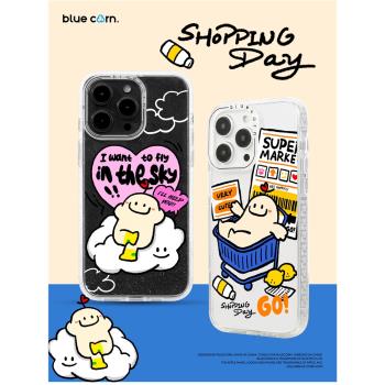 【bluecorn】藍色苞米原創自由皮蛋 購物皮蛋適用於iPhone 16 PRO MAX15 pro14 13magsafe鏡面磁吸防摔手機殼