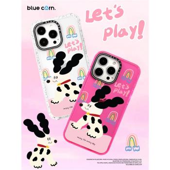 【bluecorn】藍色苞米原創彩虹斑點狗卡通萌犬適用於iPhone 16 15 14 PRO MAX magsafe鏡面磁吸防摔手機殼套