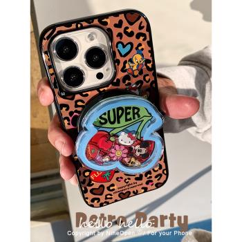 九點半復古美式辣妹豹紋櫻桃雙層蘋果16promax雙層手機殼適用iPhone15/14Pro/13全包磁吸卡通邊防摔保護套殼