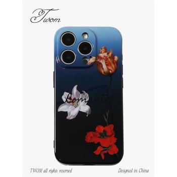 TWOM 午夜浪漫花卉適用iphone16promax手機殼新款氛圍感蘋果15promax個性保護殼13創意漸變14promax高階感12