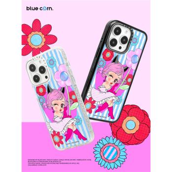 【bluecorn】藍色苞米聯名Big明明花花女孩適用於iPhone 16 15 14 PRO MAX magsafe鏡面磁吸防摔手機殼保護套