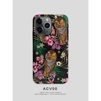 Acvoo新款虎年花卉iPhone16Promax適用於12龍虎鶴15P全包手機殼14象