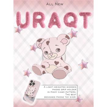 URAQT原創斑點粉熊磨砂氣囊手機支架 貼上式可伸縮