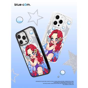 【bluecorn】藍色苞米聯名Big明明 人魚公主適用於iPhone 16PRO MAX 15 14 13 magsafe鏡面磁吸防摔手機殼