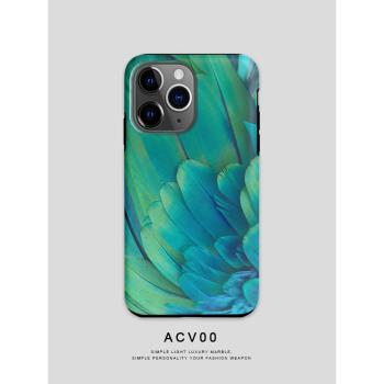 Acvoo新款綠色孔雀羽毛iPhone16Promax適用於12雙層15P全包手機殼14