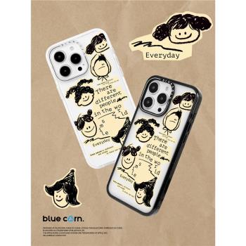 【bluecorn】藍色苞米原創線條卡通不同的人適用於iPhone 16PRO MAX 15 14 pro magsafe鏡面磁吸防摔手機殼
