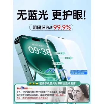 德國護眼鉑信新款適用蘋果16/15Promax鋼化膜iPhone16/15/13pro手機貼膜14防指紋防窺12抗防藍光11Plus高畫質