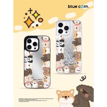 【bluecorn】藍色苞米原創請勿圍觀 狗狗派對適用於iPhone16 15 14 PRO MAX magsafe鏡面磁吸全包防摔手機殼