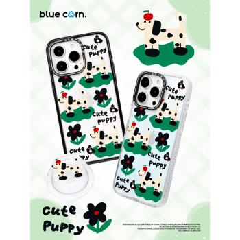 【bluecorn】藍色苞米原創蘋果狗狗適用於iPhone 16 15 14 13 PRO MAX magsafe鏡面磁吸全包防摔手機殼保護套