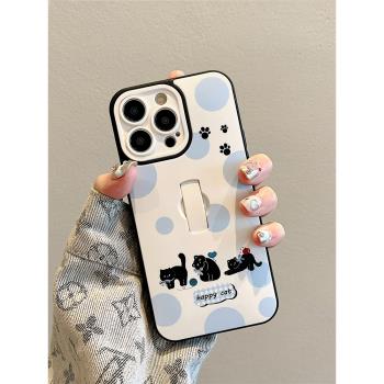 卡巴頓 可愛黑貓適用蘋果15手機殼新款iphone16promax女14pro帶指環扣支架13情侶全包防摔12超好看11小眾超火