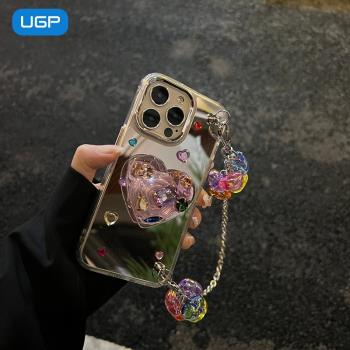 不會撞殼新款2025適用蘋果16的手機殼帶掛繩iphone15鏡面鏡子14pro鏈條支架13promax小眾高階感14手腕12女max