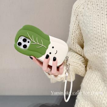 趣味卡通白菜表情適用iPhone16promax蘋果15手機殼13Promax新款16掛繩14矽膠15Pro男女款14Promax防摔軟殼潮