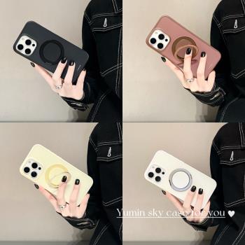 360度旋轉支點殼適用iPhone16promax蘋果15手機殼13Promax極簡16純色14磁吸15Pro情侶款14Promax矽膠保護套潮