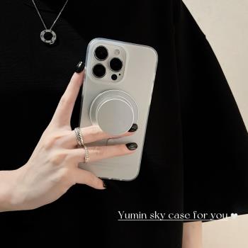 高階感電鍍銀色適用iPhone16pro蘋果15Promax手機殼12新款16磁吸plus支架14男女款12Pro極簡風13全包保護套潮