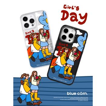 【bluecorn】藍色苞米 原創線條插畫Girls Day適用於iPhone 16 15 14 PRO MAX magsafe鏡面磁吸防摔手機殼