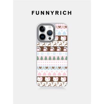 FUNNYRICH kitty費爾島適用iPhone16ProMax鏡面手機殼蘋果15pro新款磁吸保護套14女防摔13原創個性高級感冬日