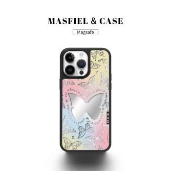MASFEIL × 鏤空蝴蝶聯名適用蘋果15Promax手機殼14Pro高階感iPhone15保護套13全包防摔女神新款鏡面磁吸支架