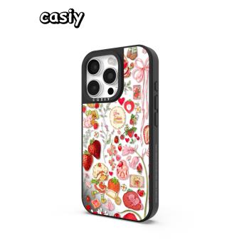 CASiY草莓女孩適用蘋果16ProMax鏡面手機保護殼iPhone15小清新MagSafe磁吸可愛14貓咪防摔全包plus卡通13粉色