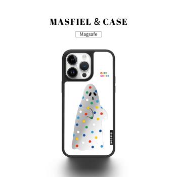 MASFEIL × 波點幽靈聯名適用蘋果15Promax手機殼高階感iPhone14Pro保護套13全包防摔女新款12鏡面磁吸帶支架