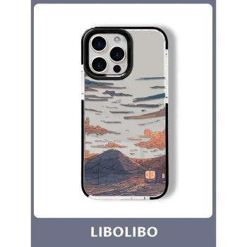哩卜哩卜晚霞火車唯美適用蘋果16手機殼iPhone15pro新款14promax透明13套11pro全包plus軟殼pm防摔12pro8/7p