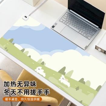 治癒小狗加熱鼠標墊超大發熱供暖桌墊辦公室電腦桌面冬季加熱墊暖手電熱桌墊學生發熱鼠標套防凍手鍵盤滑鼠墊