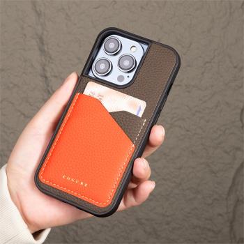 COGURE珂古利適用iphone14手機殼13蘋果15promax新款女防摔真皮簡約高階皮質荔枝紋頭層牛皮創意卡套一體男