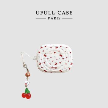 ufull韓系ins紅色櫻桃愛心適用蘋果airpods4無線藍牙耳機殼三四代airpodspro2女款防摔airpods1/2矽膠保護套
