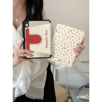 春天ins碎花玫瑰花360度旋轉適用ipad11保護殼air7新款ipad10帶筆槽air6防摔11寸蘋果平板保護套10.9女mini7