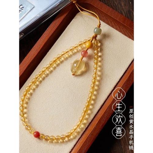 天然黃水晶手機鏈女高端精致狐貍復古文藝范手機掛繩掛件小眾