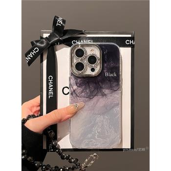 適用蘋果16Pro手機殼iPhone15proMax高階感ins簡約暈染線條14plus小眾復古女款13鏡頭全包11保護套12新款2024