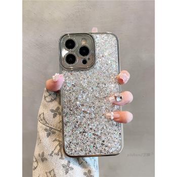 適用蘋果15ProMax手機殼iPhone14高階感鋪滿閃粉亮片12簡約ins新款11網紅女款13pro電鍍矽膠14promax防摔保護