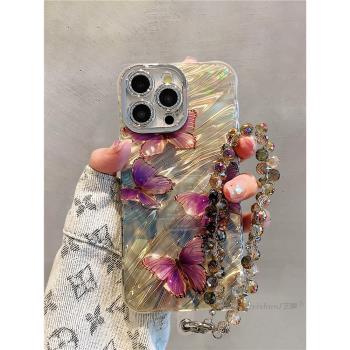 適用蘋果15ProMax手機殼iPhone13唯美ins波光粼粼蝴蝶14超仙女款11閃粉鏡頭膜全包13 pro矽膠pro高階感pm新款