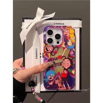 適用蘋果16ProMax手機殼新款iPhone15pro多巴胺動漫小魔女蒙娜14雙層矽膠13女款max小眾個性創意16pm帶掛繩套