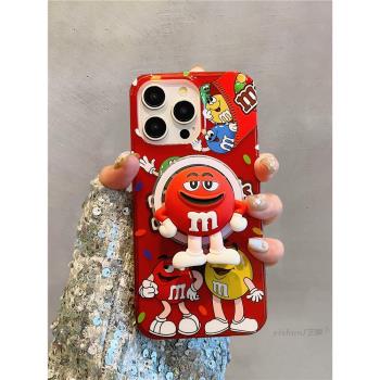適用iPhone15ProMax手機殼蘋果15Pro卡通立體MM豆磁吸支架殼14個性趣味13pm超火同款p情侶女款12高品質手機套