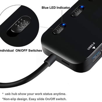 USB3.0集線器TYPE C介面擴充套件4口HUB一拖四USB3.0高速超薄獨立開關