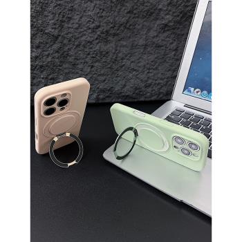 蘋果16手機保護殼iPhone15promax液態矽膠360度旋轉支架14磁吸13防摔鏡頭精孔保護同款