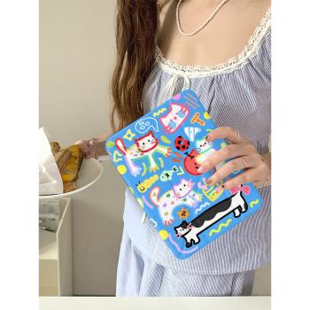 彩色貓咪塗鴉Y+三折適用ipad11保護套air7/6新款ipad10帶筆槽11寸防摔10.2/10.9蘋果平板保護套pro2024女款