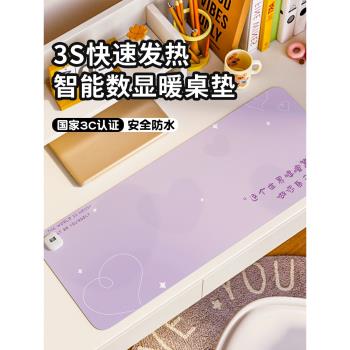 創意勵志短句恆溫加熱鼠標墊超大桌面加熱墊辦公室女生高顏值發熱暖桌墊筆記本電腦墊加熱電熱桌墊暖手寫字墊