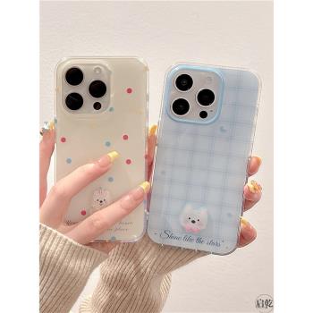 啟乾 格紋波點立體西高地iPhone16/15手機殼適用蘋果14/13promax硬殼12雙層少女心可愛卡通小眾韓風新款情侶