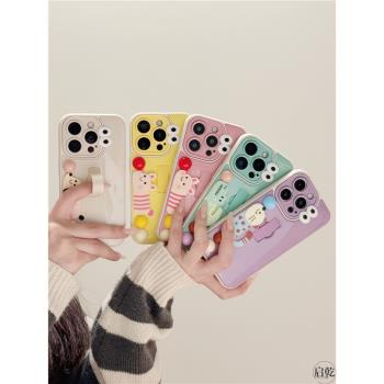 啟乾 立體小動物指環支架iPhone16/15手機殼適用蘋果14/13promax硬殼12/11可愛卡通趣味韓風網紅新款全包防摔