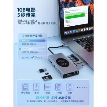 basix倍希斯擴充套件塢typec拓展塢USB分線器轉接頭hub3.0集線器雷電4筆記本電腦HDMI投屏多介面網線轉換平板手機