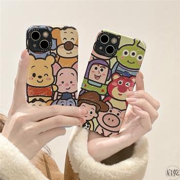 皮質卡通動漫iphone16/15手機殼適用蘋果13promax維尼熊12/11草莓小熊14promax可愛情侶新款矽膠全包防摔啟乾