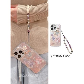 啟乾 立體雪花星黛露玲娜貝兒腕帶iPhone16/15手機殼適用蘋果14/13promax硬殼手提鏈條掛繩可愛卡通新款秋冬