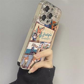 狐貍兔適用蘋果16promax手機殼新款彩繪iphone15pro保護套14pm小羊皮矽膠13全包防摔12男女x卡通可愛16帶支架