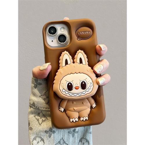 適用iPhone13/14手機殼16新款蘋果15promax立體棕色labubu12伸縮支架11硅膠13pro可愛卡通14pro防摔趣味15max