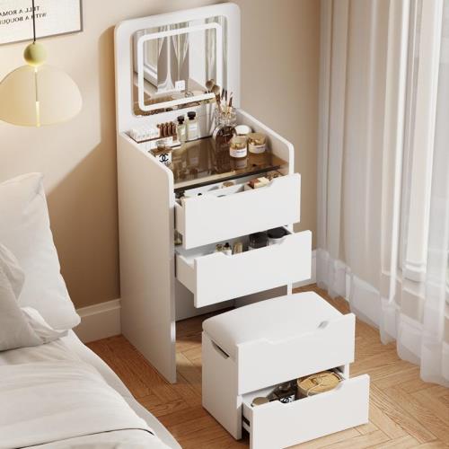 跨境網紅翻蓋三色燈梳妝臺桌子臥室小戶型收納柜化妝臺奶油風墊