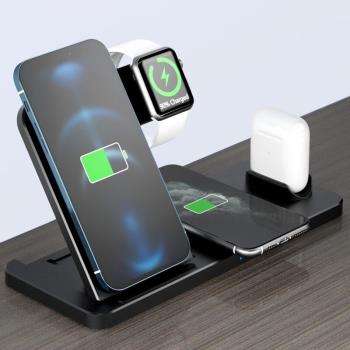 墨一 無線充電器快充桌面充電底座適用三星小米蘋果手機Airpods3耳機Apple Watch手錶S9/8四合一立式充電支架