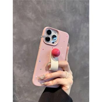 ins粉色波點適用蘋果15Promax柔軟型手機殼iPhone16pro max新款創意球形指環14pro保護套軟皮質13女款12