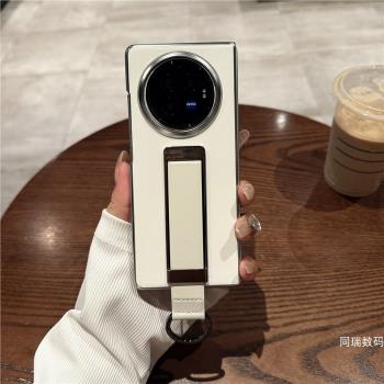適用vivoxfold3手機殼xfold3折疊屏全包防摔vivo x fold3新款超薄保護套真皮翻蓋vivofold3pro高階感男女腕帶